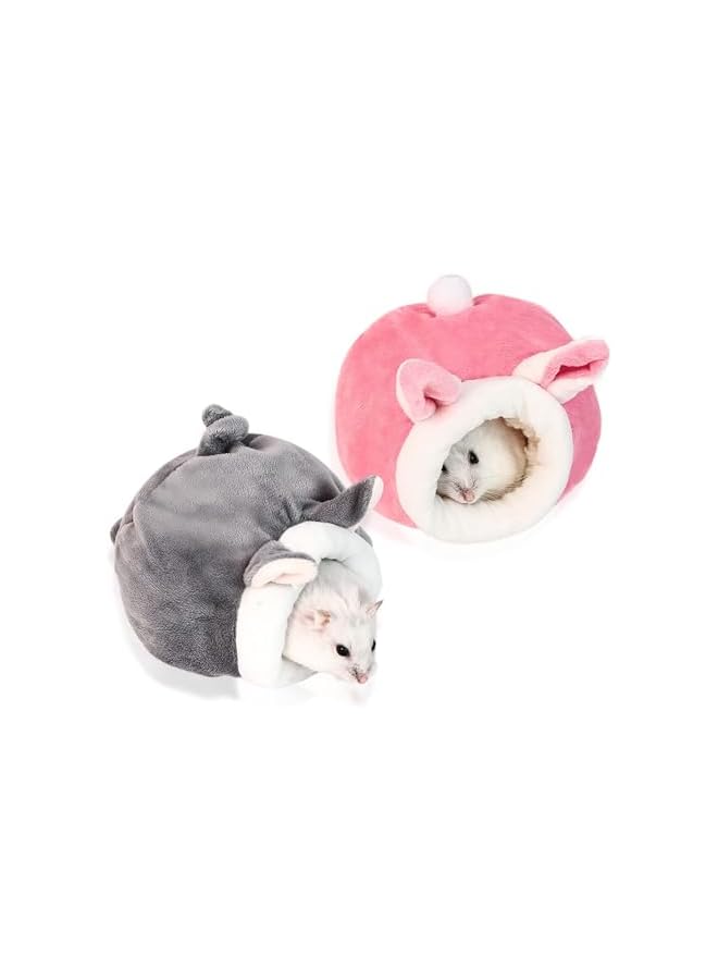 Guinea Pig and Hamster Bed - Mini Cotton Nest, Cute Sleeping Animals Bedding House for Hedgehog/Squirrel/Lizard and Other Small Animals (Grey+Pink) - Image 1